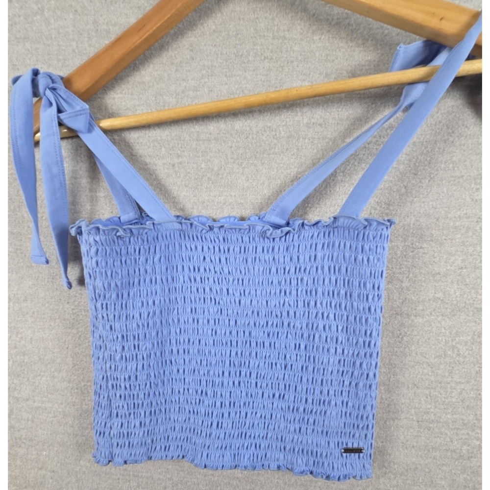 Hollister Smocked Crop Tube Top XS Blue Tie Shoulder Straps Boho Fairy Y2K